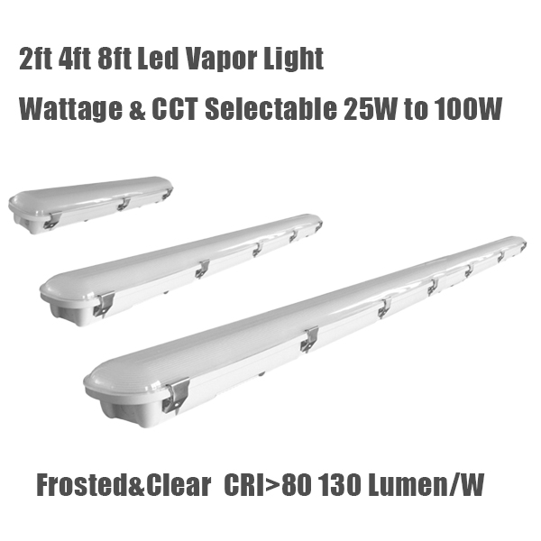 2ft 4ft 8ft Led Vapor Light Wattage & CCT Selectable 25W to 100W